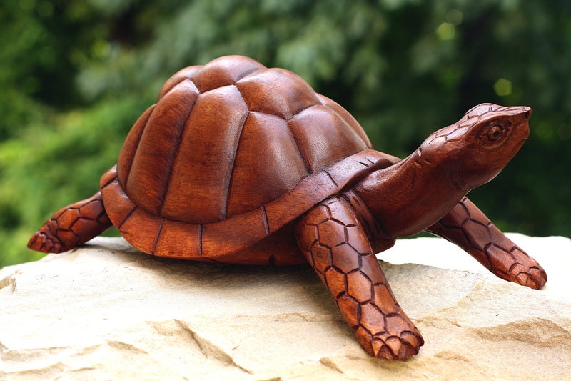 G6 Collection 12" Large Wooden Tortoise Turtle Statue Hand Carved Sculpture Wood Decorative Home Decor Accent Figurine Handcrafted Handmade Rustic Seaside Tropical Nautical Ocean Coastal Decoration - Image 3